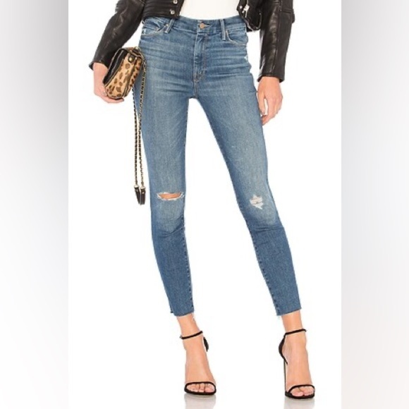 Mother Denim High Waisted Looker Ankle Fray In Wild Wash - Picture 1 of 8